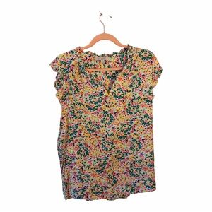 LOFT Multicolor Floral Ruffle Top